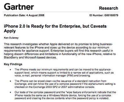 Gartner approves iPhone